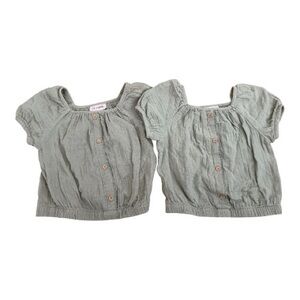 Twin Toddler Cat & Jack Girls Button Front Peasant Top Sage Green